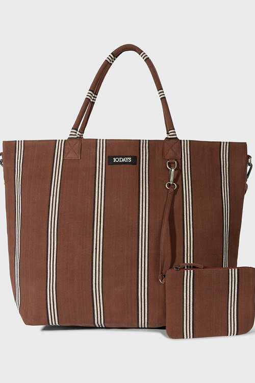 10Days Deep Brown beach shopper stripes