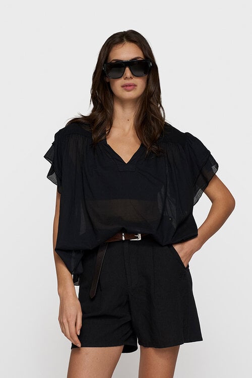 10Days Black a-line ruffle top
