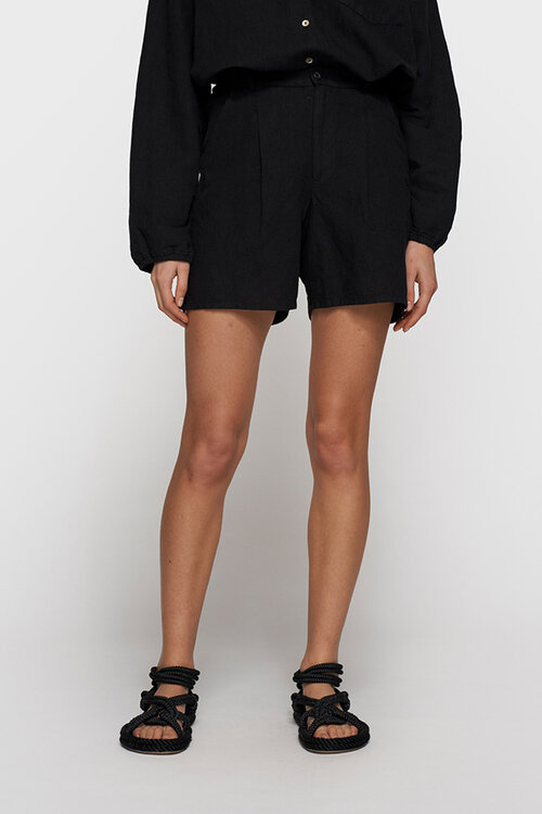 10Days Black wide shorts linen
