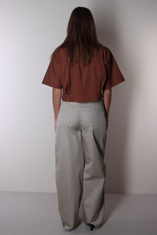Co'couture Off White Cotton Cirsp Barrel Pants