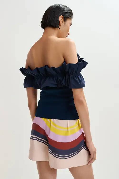 Essentiel Antwerp Indigo Donkerblauwe off-shoulder top