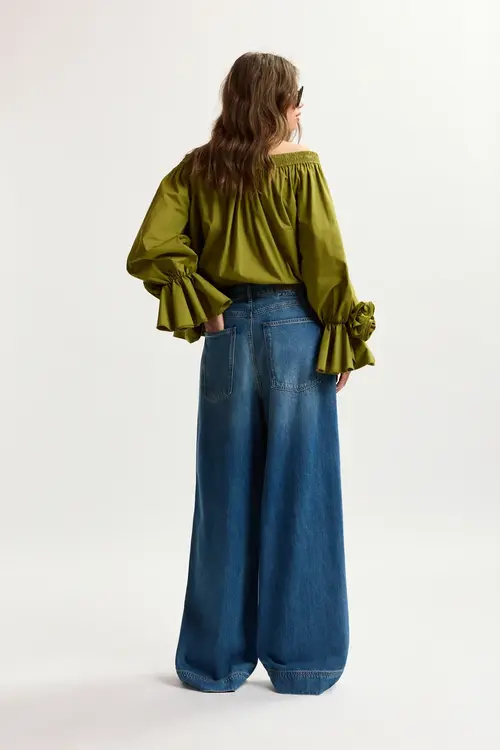 Essentiel Antwerp Groene strapless top met rozet