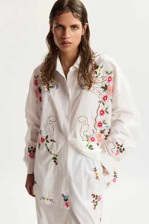 Essentiel Antwerp Off White Witte blouse met bloemen
