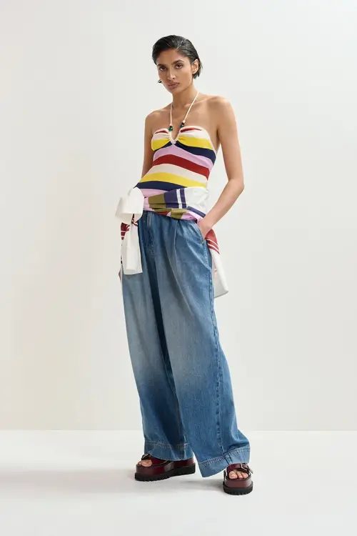 Essentiel Antwerp Off White Gestreepte top met halternek