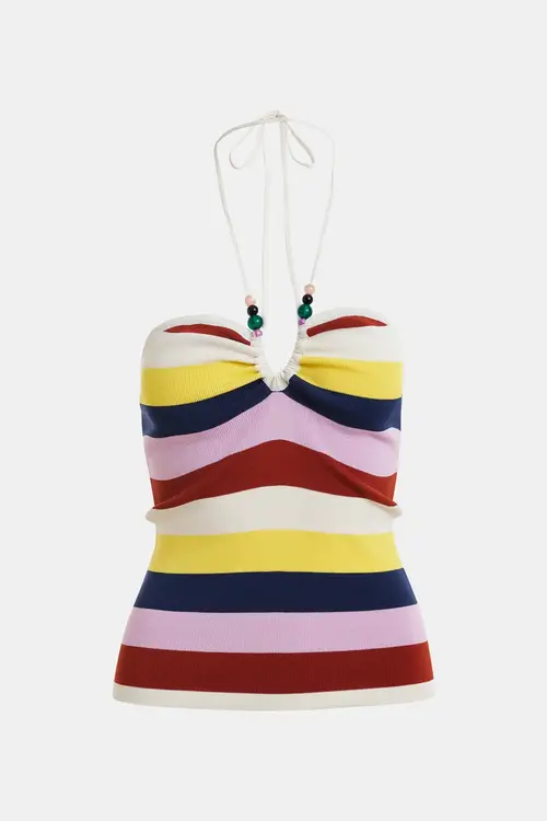 Essentiel Antwerp Off White Gestreepte top met halternek