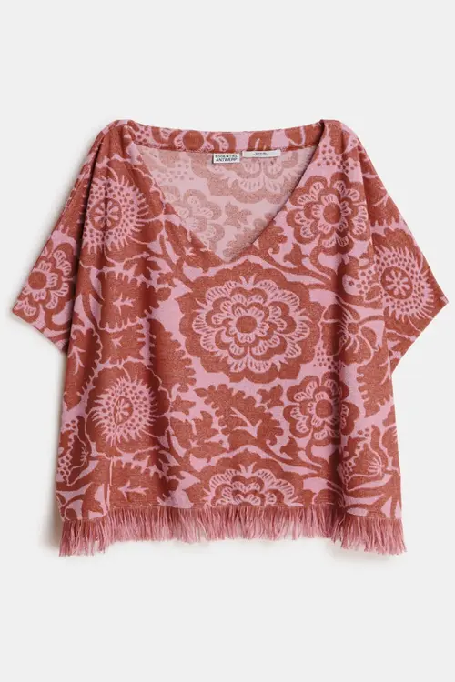 Essentiel Antwerp Roze en bruine top met franjes