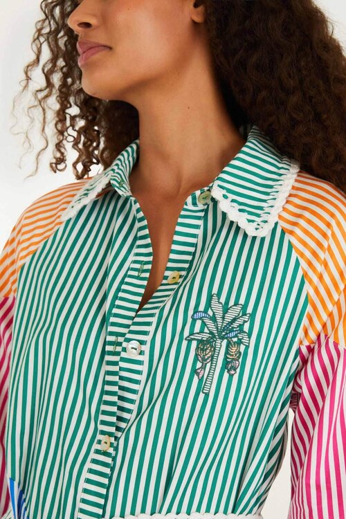 Farm Rio Diverse kleuren Cutwork Stripes Blouse Jurk