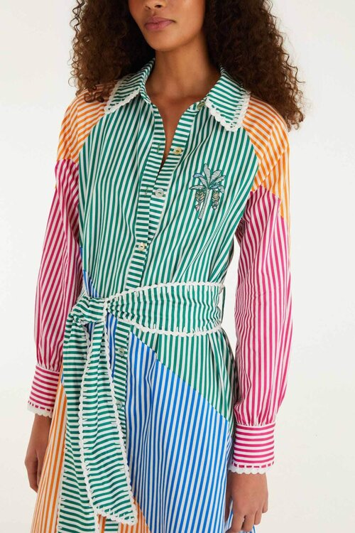 Farm Rio Diverse kleuren Cutwork Stripes Blouse Jurk