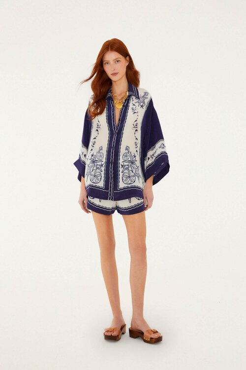 Farm Rio Blauw/ witte Coast Scarf Blouse