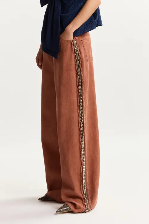 Essentiel Antwerp Oud Roze Wijde jeans met hoge taille