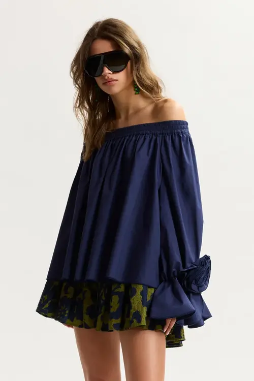 Essentiel Antwerp Marineblauwe strapless top