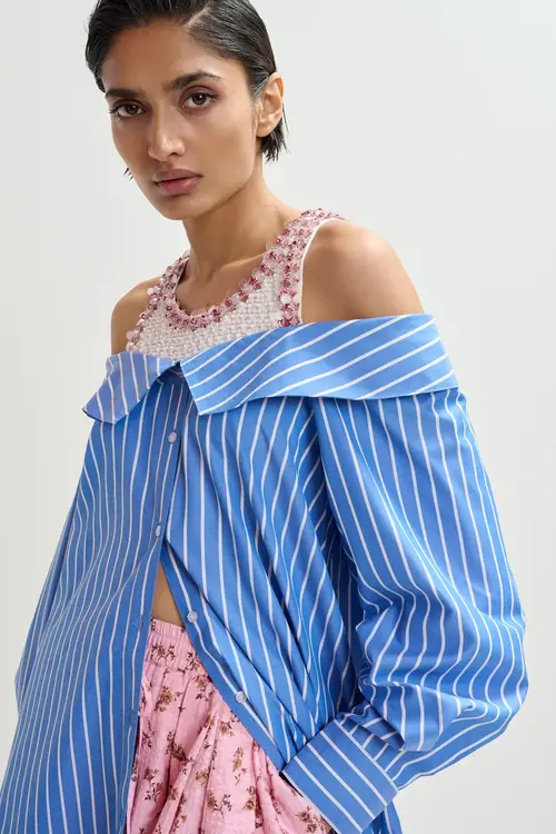 Essentiel Antwerp Blauw/wit Gestreepte jurk