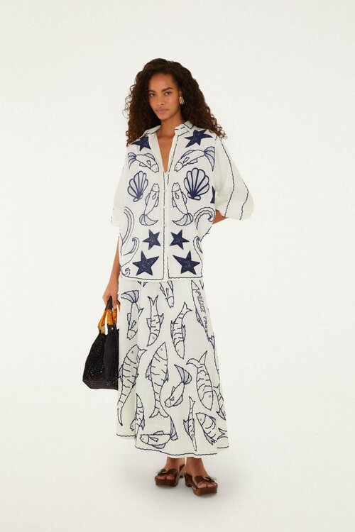 Farm Rio Off White Fresh Fish Blouse