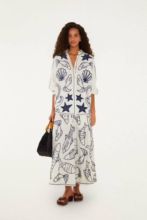 Farm Rio Off White Fresh Fish Midi Rok