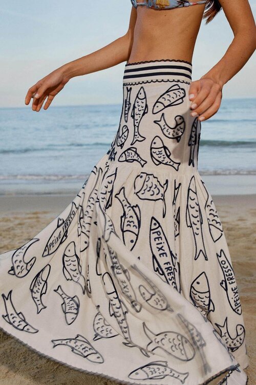 Farm Rio Off White Fresh Fish Midi Rok