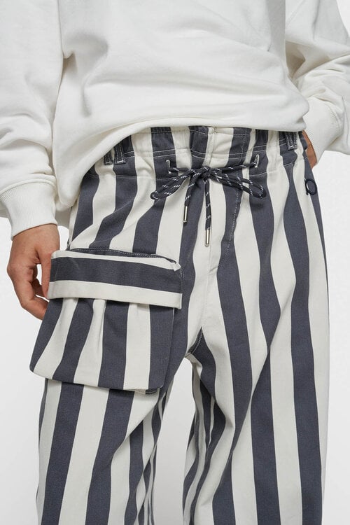 10Days ecru/blue straight leg pants stripes
