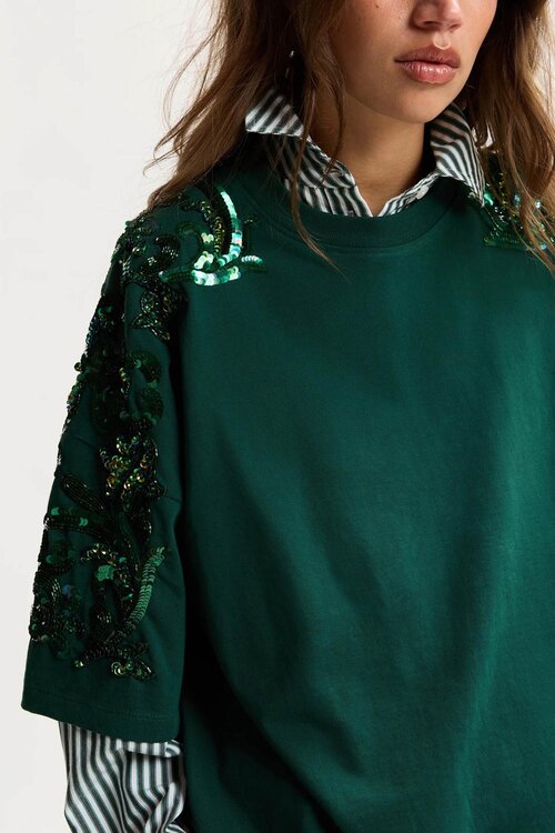 Essentiel Antwerp T-shirt paillet donkergroen