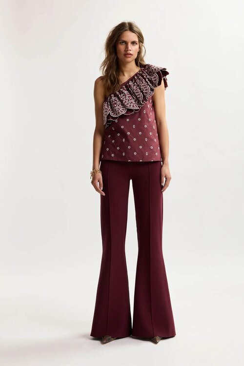 Essentiel Antwerp Broek met wijde pijp bordeaux