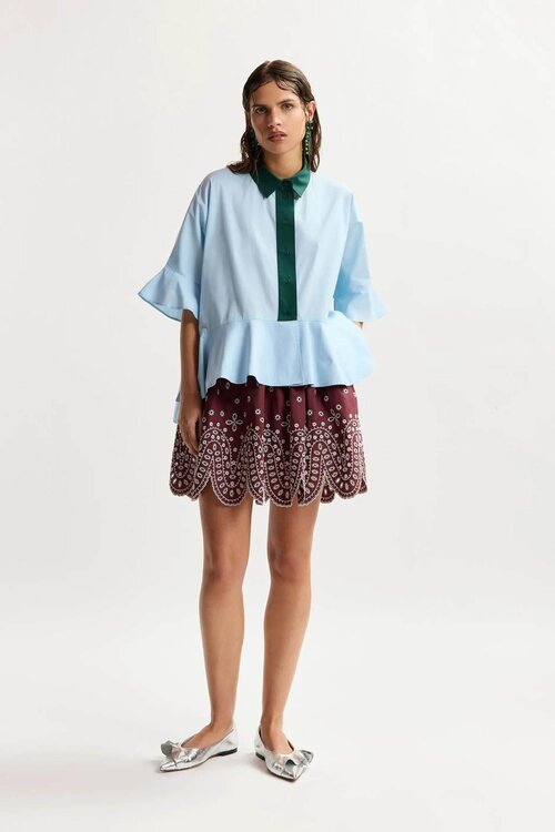 Essentiel Antwerp Blouse met groen detail blauw
