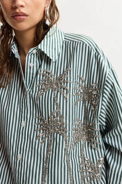 Essentiel Antwerp Streep blouse pailleten groen