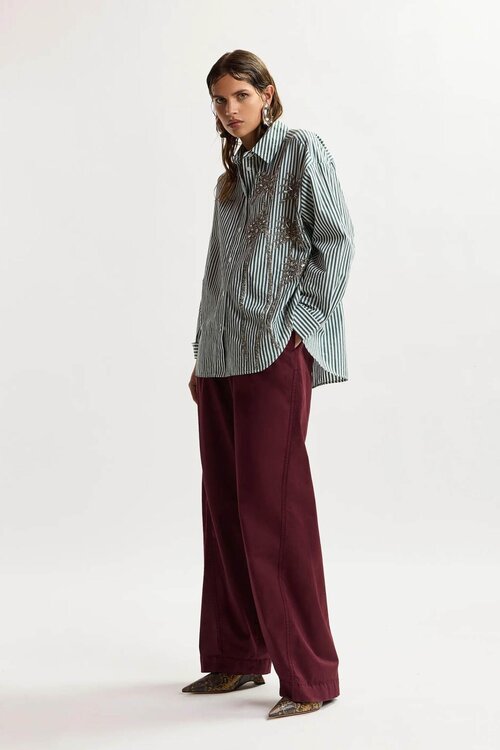 Essentiel Antwerp Streep blouse pailleten groen