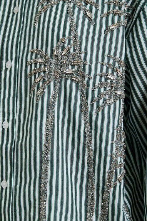 Essentiel Antwerp Streep blouse pailleten groen