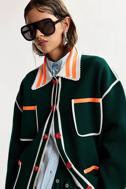 Essentiel Antwerp Vest met kanten kraag groen