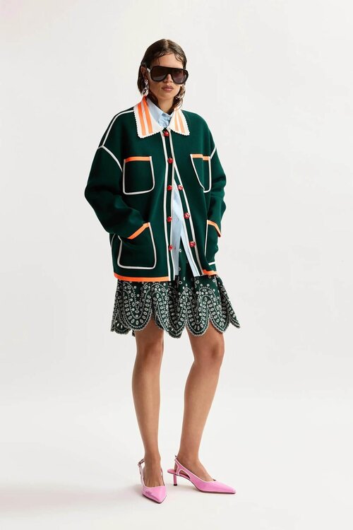 Essentiel Antwerp Vest met kanten kraag groen