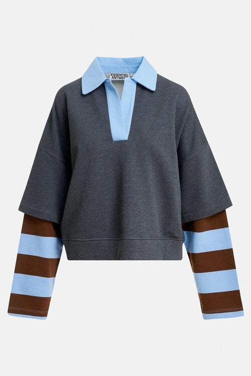 Essentiel Antwerp Polo sweater blauw, bruin