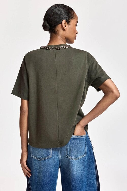 Essentiel Antwerp T-shirt met ketting Kaki