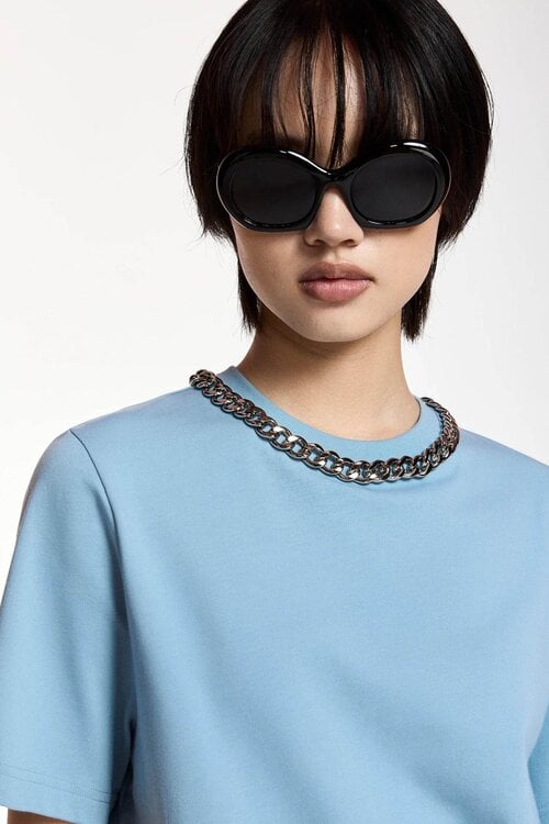 Essentiel Antwerp T-shirt met ketting Blue
