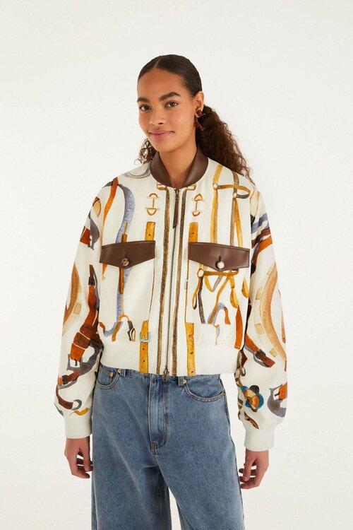Farm Rio Off White Equestrian Bomber Jacket