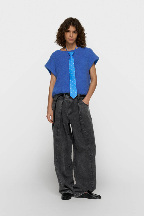 10Days balloon hairy knit top blauw