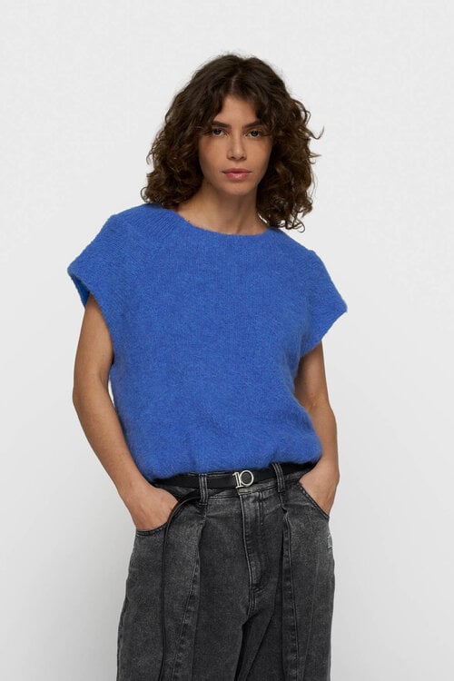 10Days balloon hairy knit top blauw