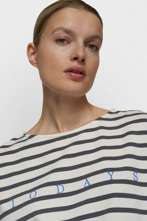 10Days Steel Blue boat neck top streep