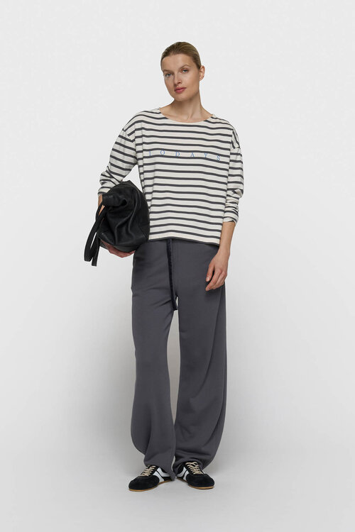 10Days Steel Blue boat neck top streep