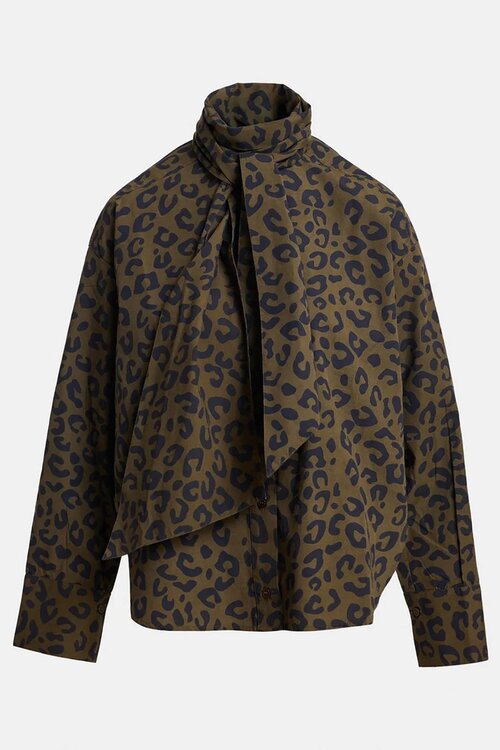 Essentiel Antwerp Blouse met strikkraag Kaki