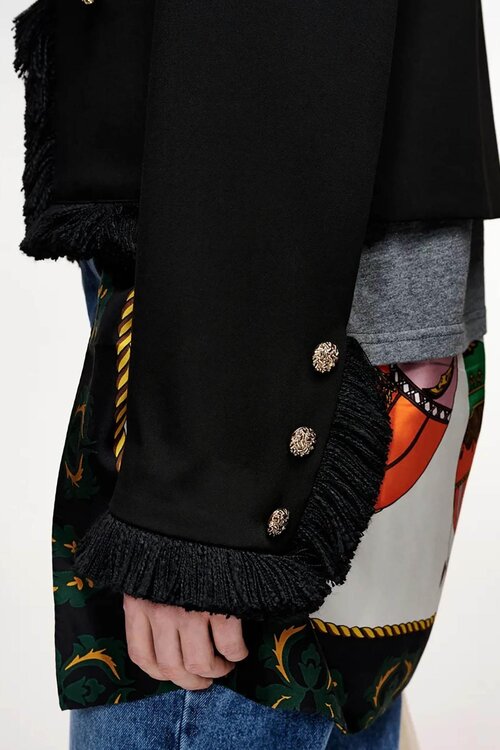 Essentiel Antwerp Kort jasje met franjes Black