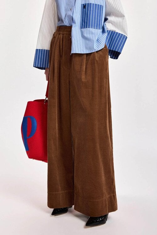 Essentiel Antwerp Wide leg pantalon Bruin