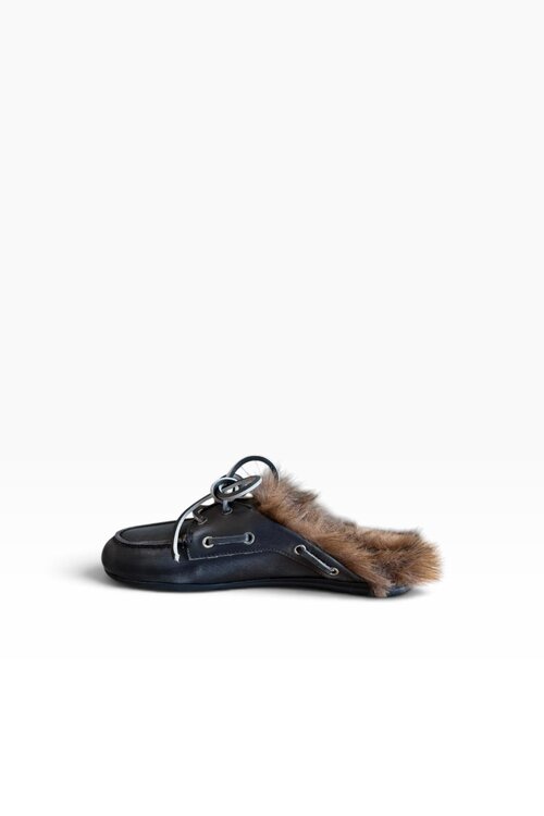 Posa Boat Loafer Mule Hairy Fur