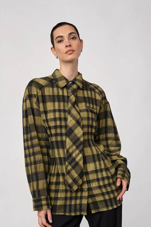 Co'couture Kyel Check Tie Shirt kaki