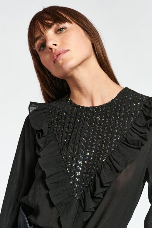 Essentiel Antwerp Black Sequin Embo Top