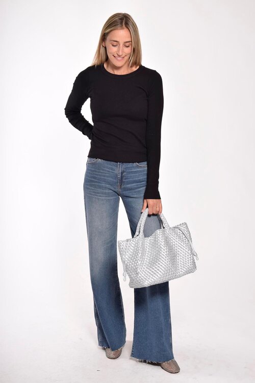 Neeve Zwart rib lange mouw shirt
