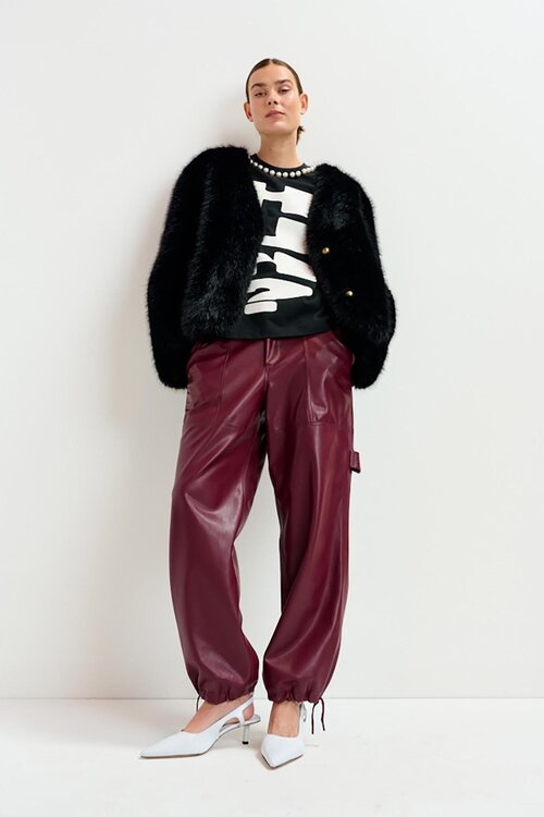 Essentiel Antwerp Bordeaux Faix Leathet Pantalon
