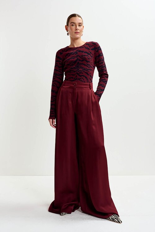 Essentiel Antwerp Bordeaux Wide Leg Pantalon