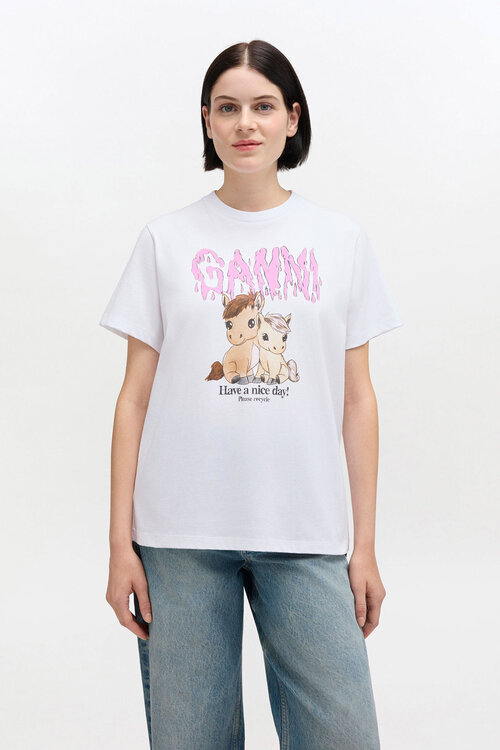 Ganni White Basic Cotton Jersey Tshirt