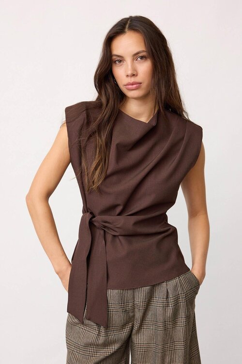 Co'couture Donkerbruine Luna Pleat Top