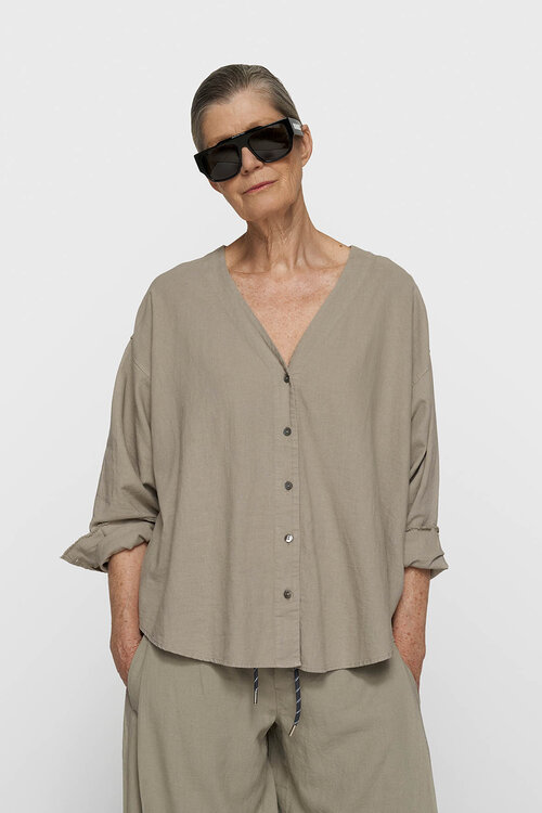 10Days cotton linen blouse fog