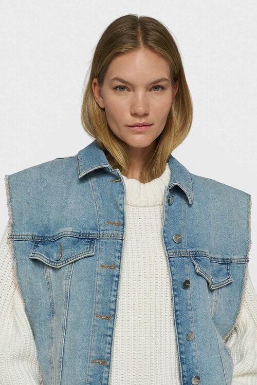 10Days cropped denim gilet blauw