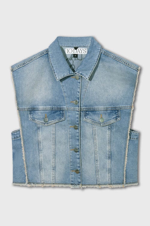 10Days cropped denim gilet blauw